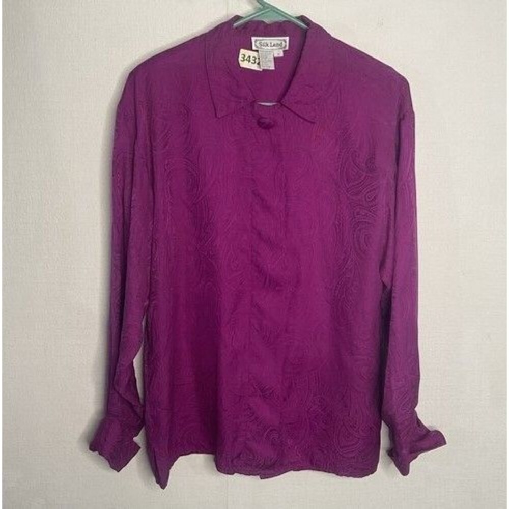 VTG Silk Land Raspberry Paisley Padded Shoulder Shirt Blouse Women Size 4